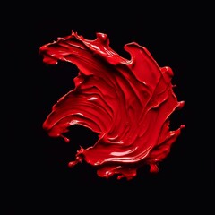 Red paint stroke isolated on black background. Generative AI