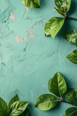 Poster - Green Leaves on Turquoise Background