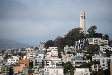 View of Coit Tower and Telegraph Hill from Chinatown