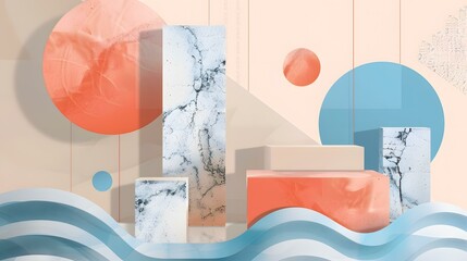 Canvas Print - Abstract 3D Minimalist Geometric Background with Marble