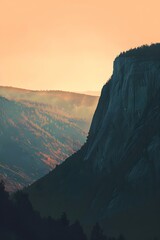 Poster - Mountain Cliff Sunset Landscape