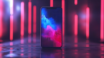 Smartphone With Neon Lights Background