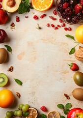 Wall Mural - Fresh Fruits and Vegetables Background for Recipe and Healthy Food Concept