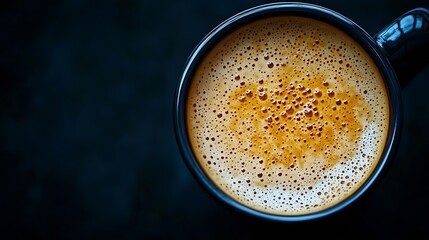 Aufkleber - Cup of Coffee on Black Background Top View : Generative AI
