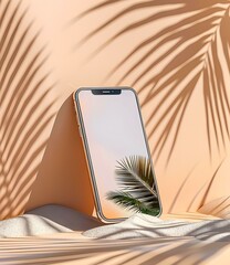 Wall Mural - Smartphone Mockup with Palm Tree Shadow on Sand