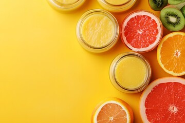 Freshly Squeezed Citrus Juice on Yellow Background