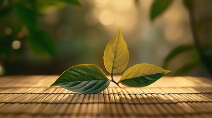 Poster - Green Leaves on Bamboo Mat : Generative AI