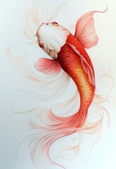 A red and white fish with a white belly is swimming in the water