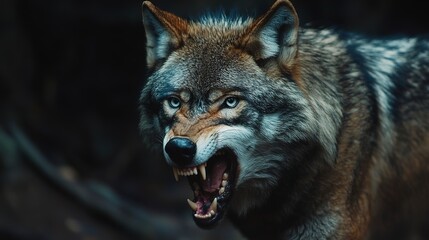 Sticker - Ferocious Wolf Snarling in the Darkness 