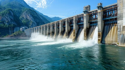 Hydroelectric dam harnessing river flow to generate clean energy and support zero carbon goals