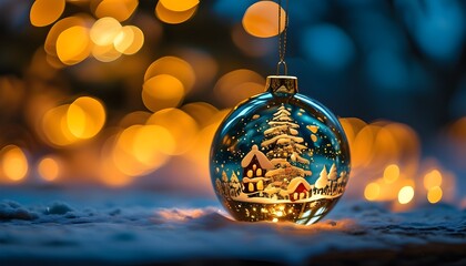 Wall Mural - Glistening Gold Christmas Night with Bright Bokeh Reflections in Glass