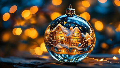 Wall Mural - Glistening Gold Christmas Night with Bright Bokeh Reflections in Glass