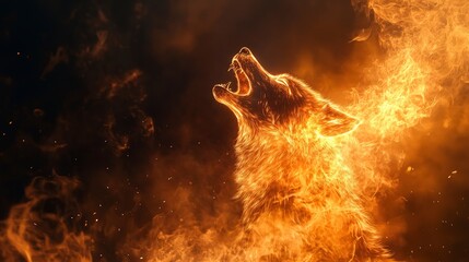 Sticker - A howling wolf made of fierce flames