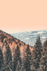 Wall Mural - Sunset Over Mountains with Pine Trees