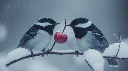 Two Birds Holding A Twig : Generative AI