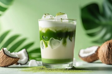 Sticker - Iced Coconut Matcha Latte in a Clear Glass