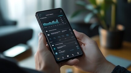 Person Holding Smartphone with Financial Data and Graphs