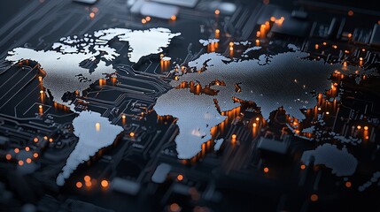 Wall Mural - a 3d search engine interface projecting a holographic world map with data points, symbolizing global