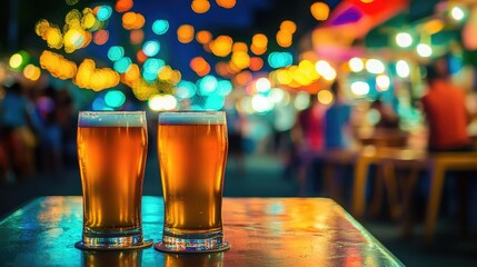 Wall Mural - glass of beer on a bar counter