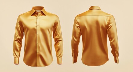 A sleek men's formal long t-shirt mockup in a luxurious gold color. The elegant design is ideal for showcasing high-end fashion or premium clothing lines with a modern twist.