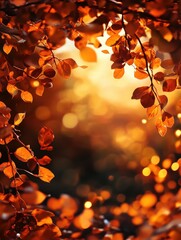 Wall Mural - Captivating scene of vibrant autumn leaves bathed in warm radiant sunlight and a soft dreamy glow  Serene and enchanting natural landscape with a cozy atmospheric feel