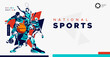 © Emptee - celebration of national sports day with athletes from football, badminton, basketball, weightlifting and base ball. National sports game concept. grunge style athlete silhouette. Healthy exercise