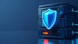 © Tackey - A modern server stack with a glowing shield icon, symbolizing data security and protection in a technology-driven environment.