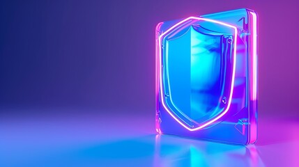 Sticker - A vibrant shield icon illuminated with neon colors, symbolizing protection and security in a digital world.