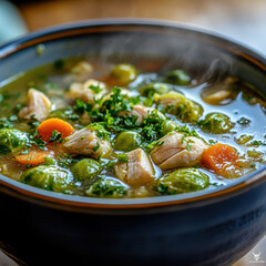 Canvas Print - Brussels sprouts soup with chicken . AI generative,