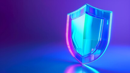 Sticker - A vibrant, modern shield icon representing protection and security in a digital landscape with colorful lighting.