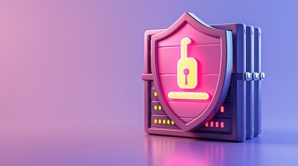 A vibrant, digital shield icon representing cybersecurity and protection against online threats with a colorful gradient background.