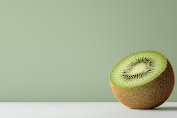 Wall Mural - Half a kiwi fruit on white surface