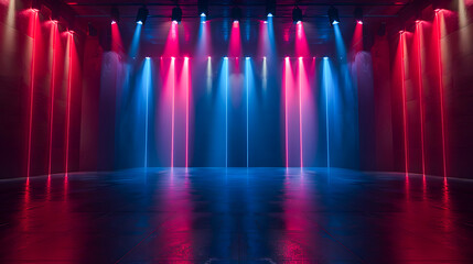 Wall Mural - Theater stage light background with spotlight illuminated the stage. Empty stage with bright colors backdrop decoration. Entertainment show