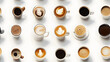 © john - a group of different types of coffees on a white surface. generative ai