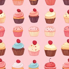 Wall Mural - Sweet Cupcakes Pattern.