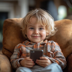 child using mobile phone looking at smartphone