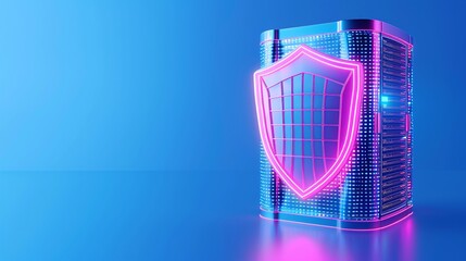 Sticker - Futuristic shield design with neon lights, symbolizing security and protection in a digital world.