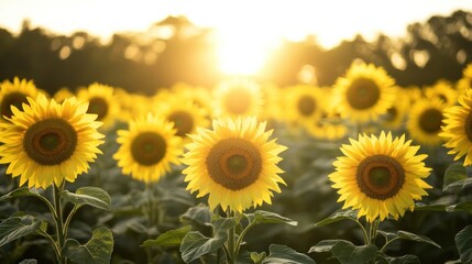 Canvas Print - Sunflowers Field at Sunset