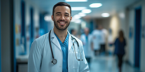 doctor man Portrait happy doctor, man in medical coat,