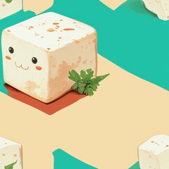 Canvas Print - Cute Tofu with Parsley.