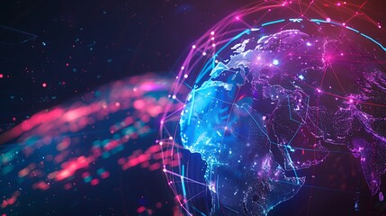 Wall Mural - abstract digital globe with glowing lines and dots representing the global network.