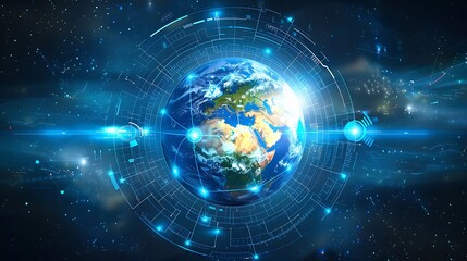 Wall Mural - earth surrounded by a digital interface, set against a backdrop of a starry sky. the image evokes th