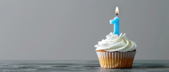 Sticker - A cupcake with a single candle. AI.