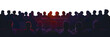 © john - Crowd of people in the auditorium, silhouette of men and women sitting in two rows. Vector illustration.