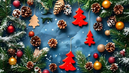 Vibrant Handmade Christmas Tree Top View Background