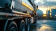 © sirisakboakaew - A close-up of a natural gas delivery truck being loaded at a storage facility, ready to transport gas to local consumers