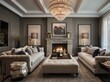 © free - Elegant Living Room with Fireplace, Chandelier, and Plush Couches
