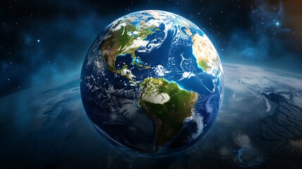 Wall Mural - planet earth from space, showcasing the vibrant blue oceans, green continents, and the vast expanse 