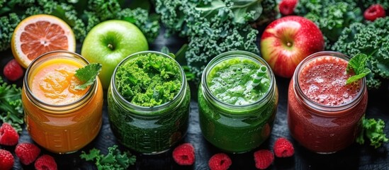 Canvas Print - Assortment of Freshly Made Smoothies with Greens