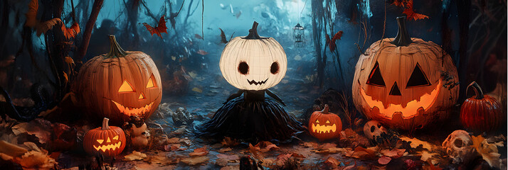 Canvas Print - halloween background set with 3D characteres